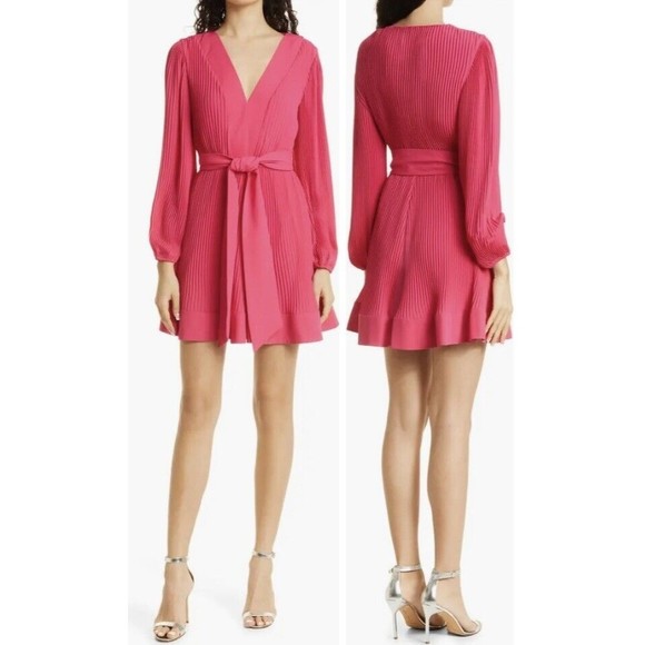 Milly Liv Pleated Belted Long Sleeve Dress In Milly Mink Size 0 $395.00 Barbie - Picture 8 of 16